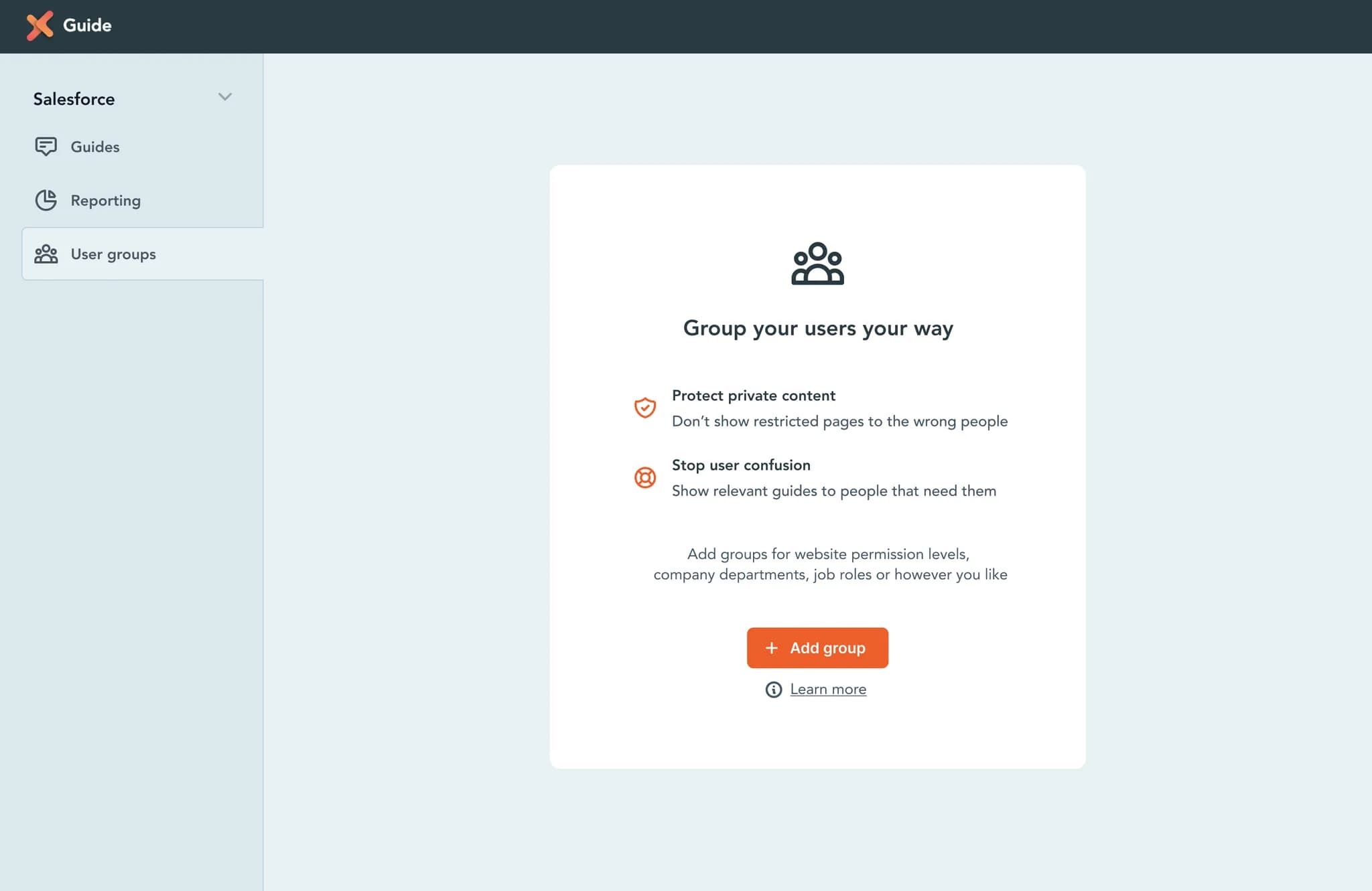 Empty state design for user groups management interface